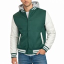 Green/White Medium Men's Hooded Varsity Jacket w/ Detachable Hood